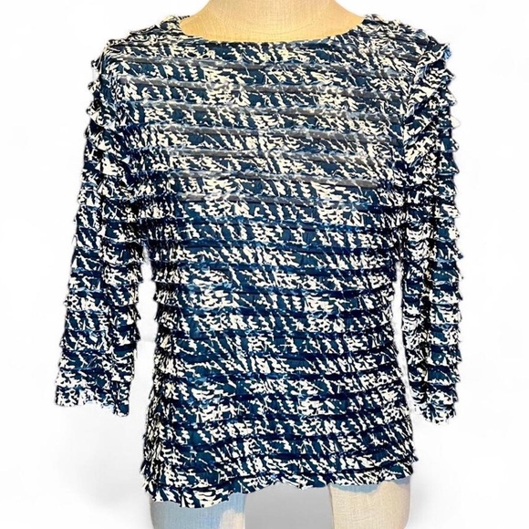 Coldwater Creek Tops - Tiered Ruffled 3/4 Sleeve Blue & White Top by Coldwater Creek